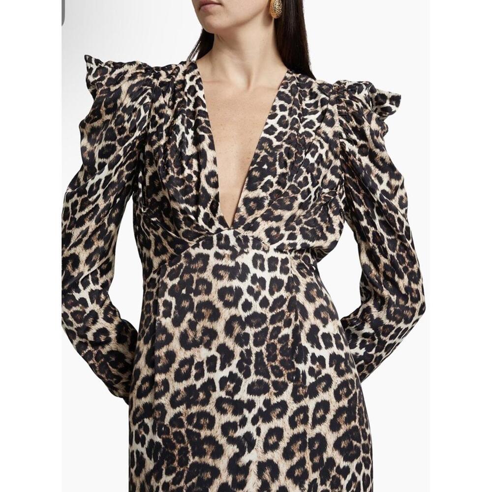 New Farm Rio Leopard V-Neck Midi-Dress In Natural Cream Size M $230 - Picture 6 of 14